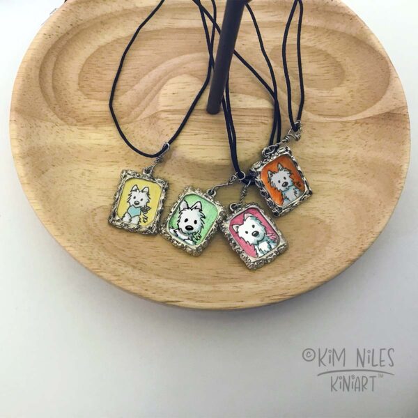 Original Westie art charm necklaces