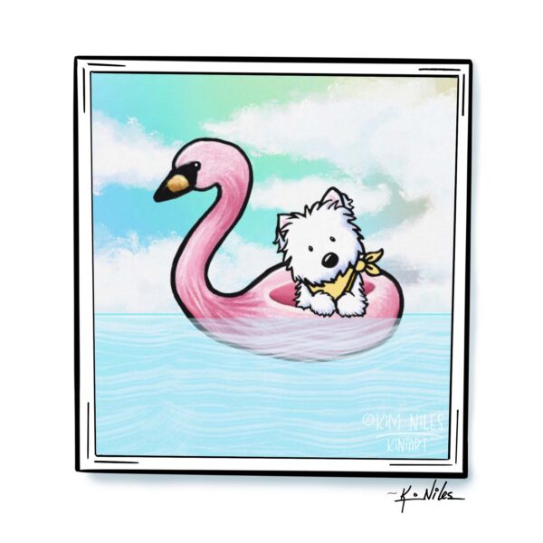 Beach Flamingo Floaty Westie Art by Kim Niles