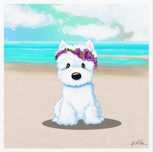 Beach Blossom Westie art print